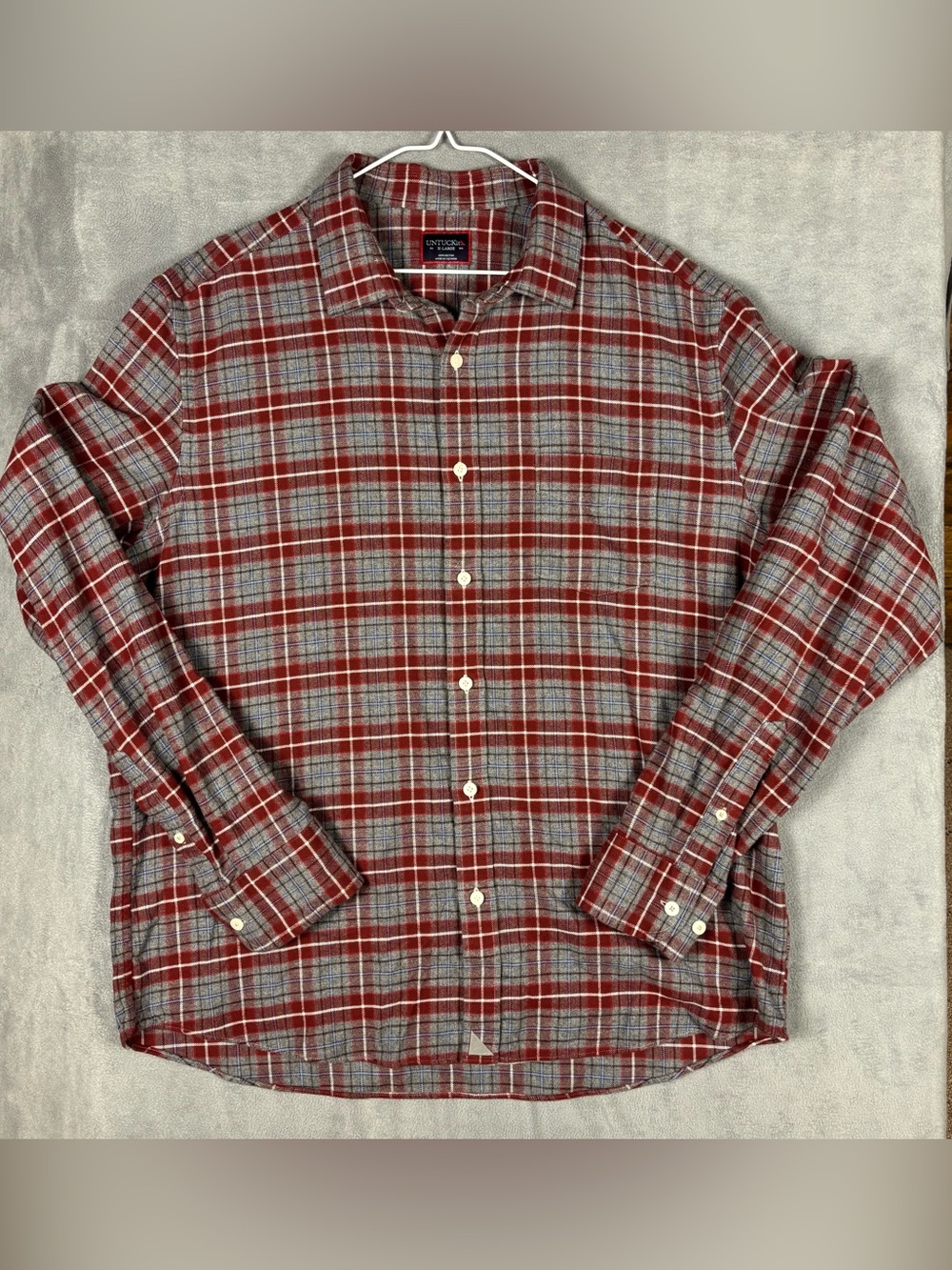 UNTUCKit Cabero Flannel Shirt Mens XL Regular Fit Red Gray Plaid Button Front